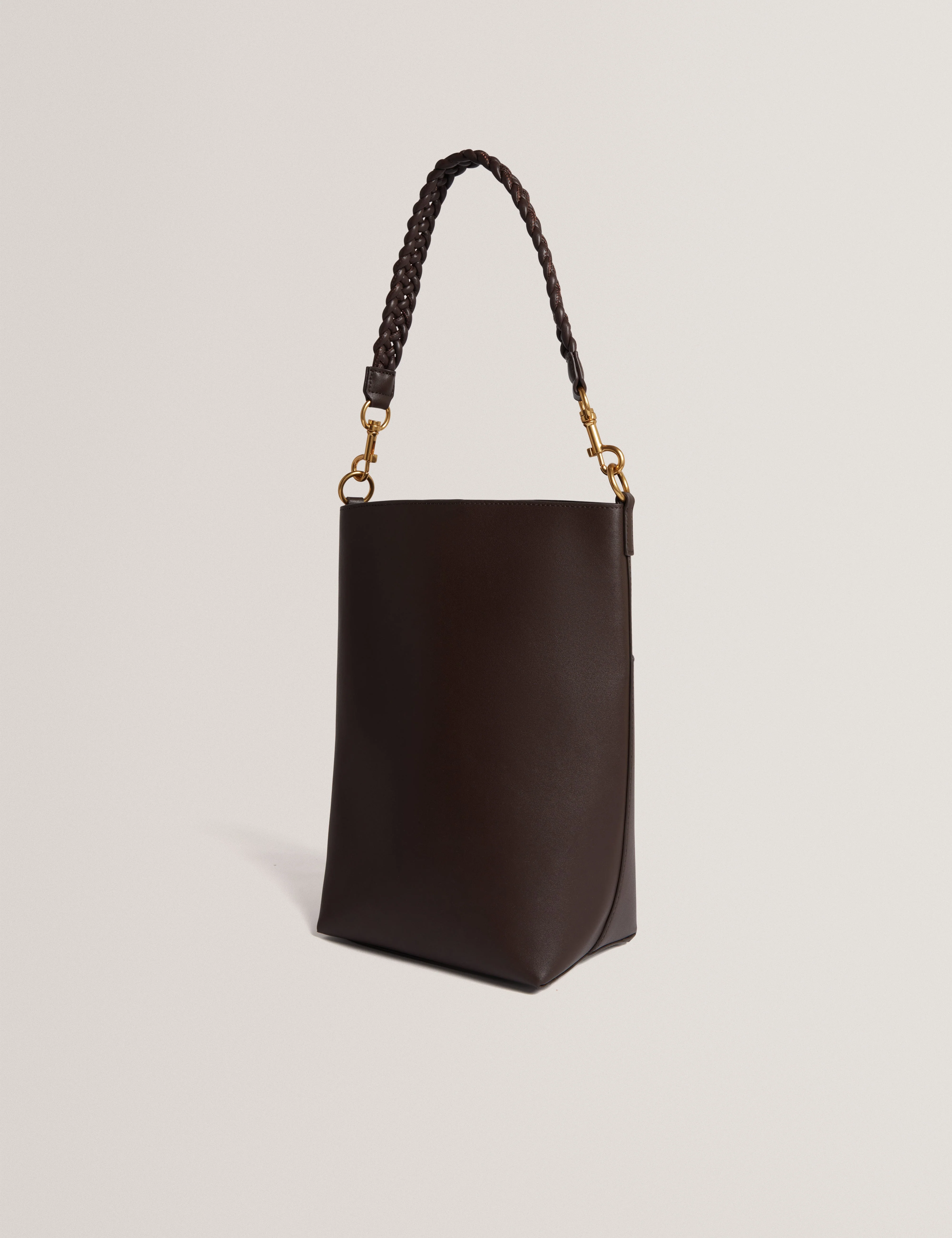 Wannda Weave Handle Leather Medium Bucket Bag Brn-Choc - Image 3