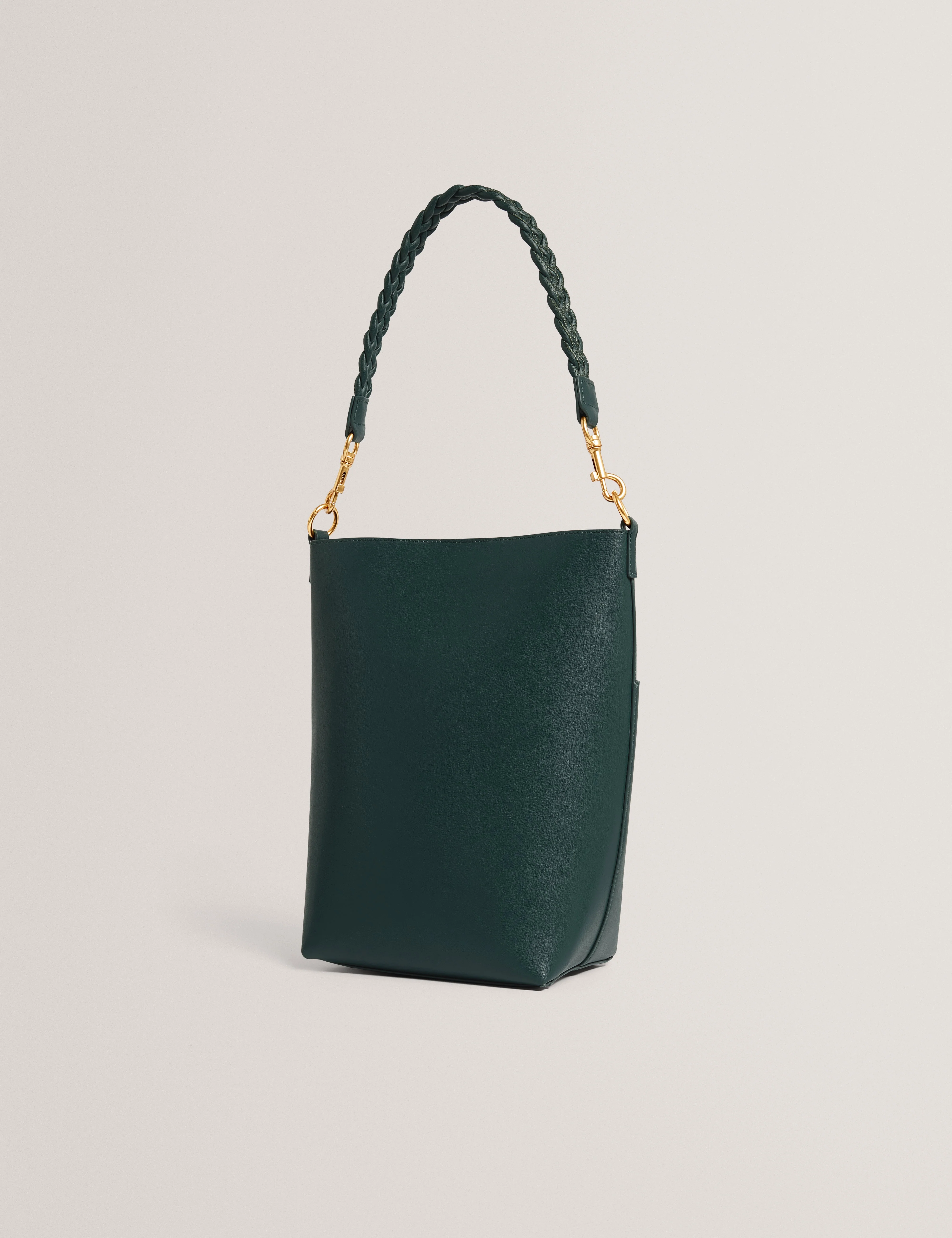 Wannda Weave Handle Leather Medium Bucket Bag Green - Image 4