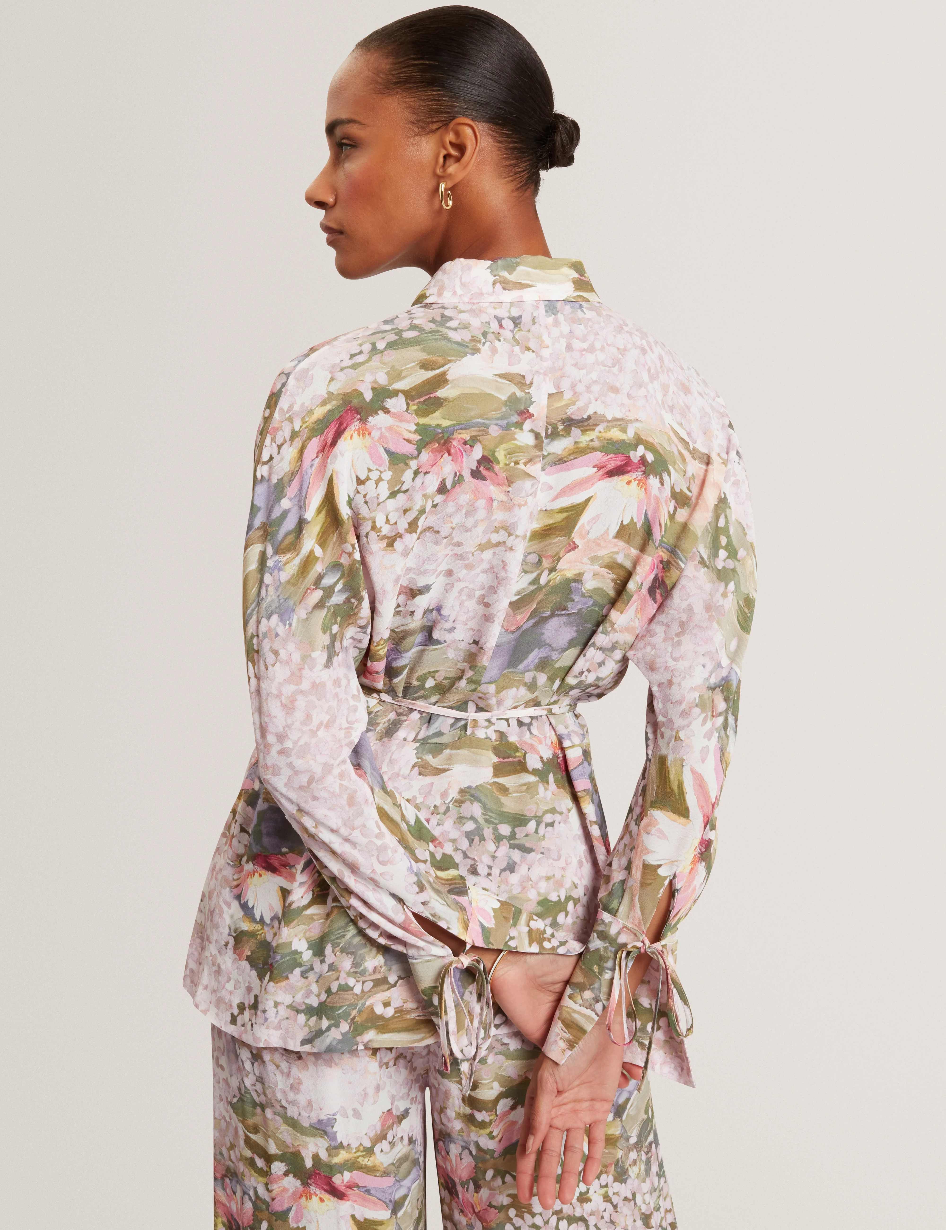Wiinni Printed Tie Detail Long Sleeve Shirt Pink - Image 5