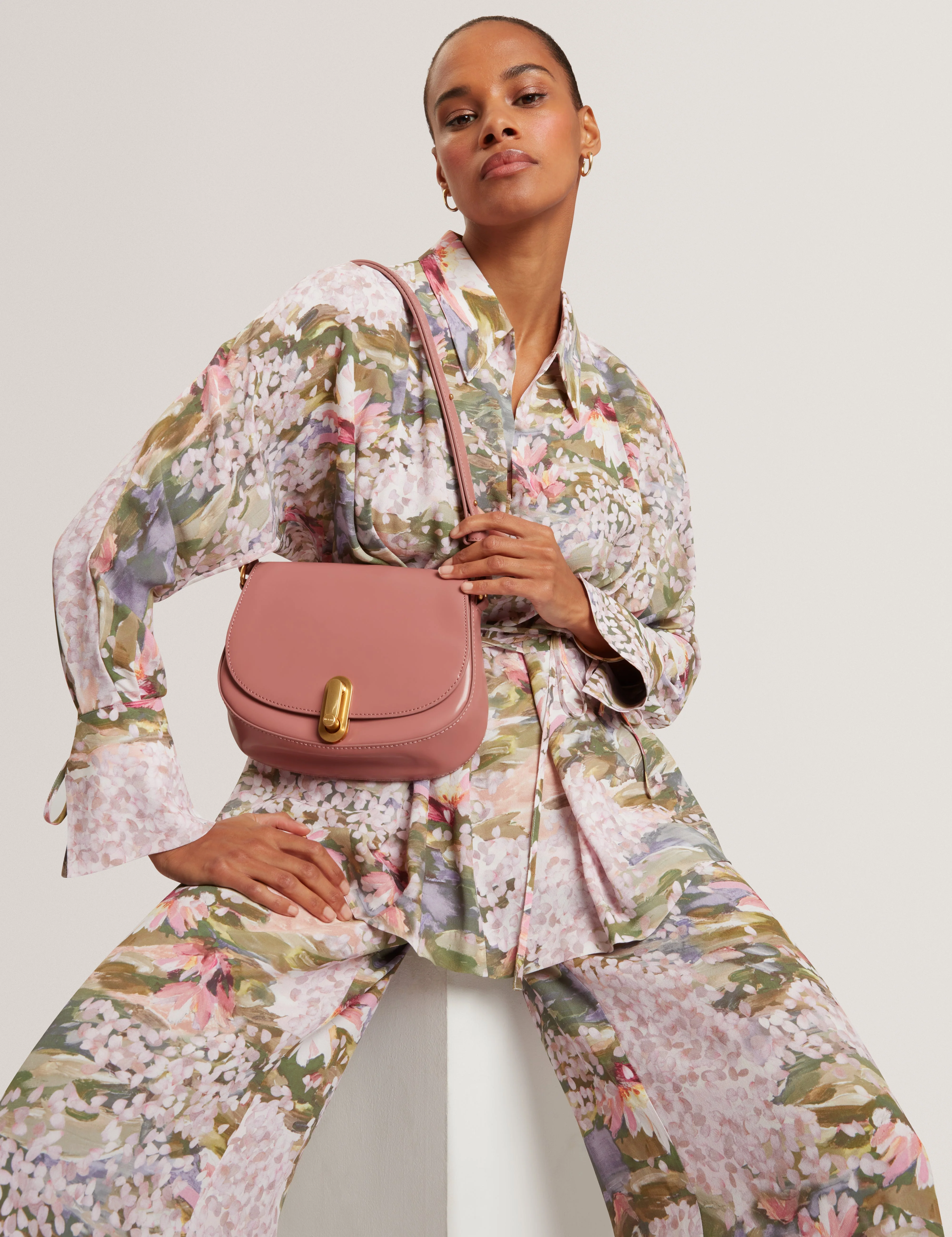Wiinni Printed Tie Detail Long Sleeve Shirt Pink - Image 6