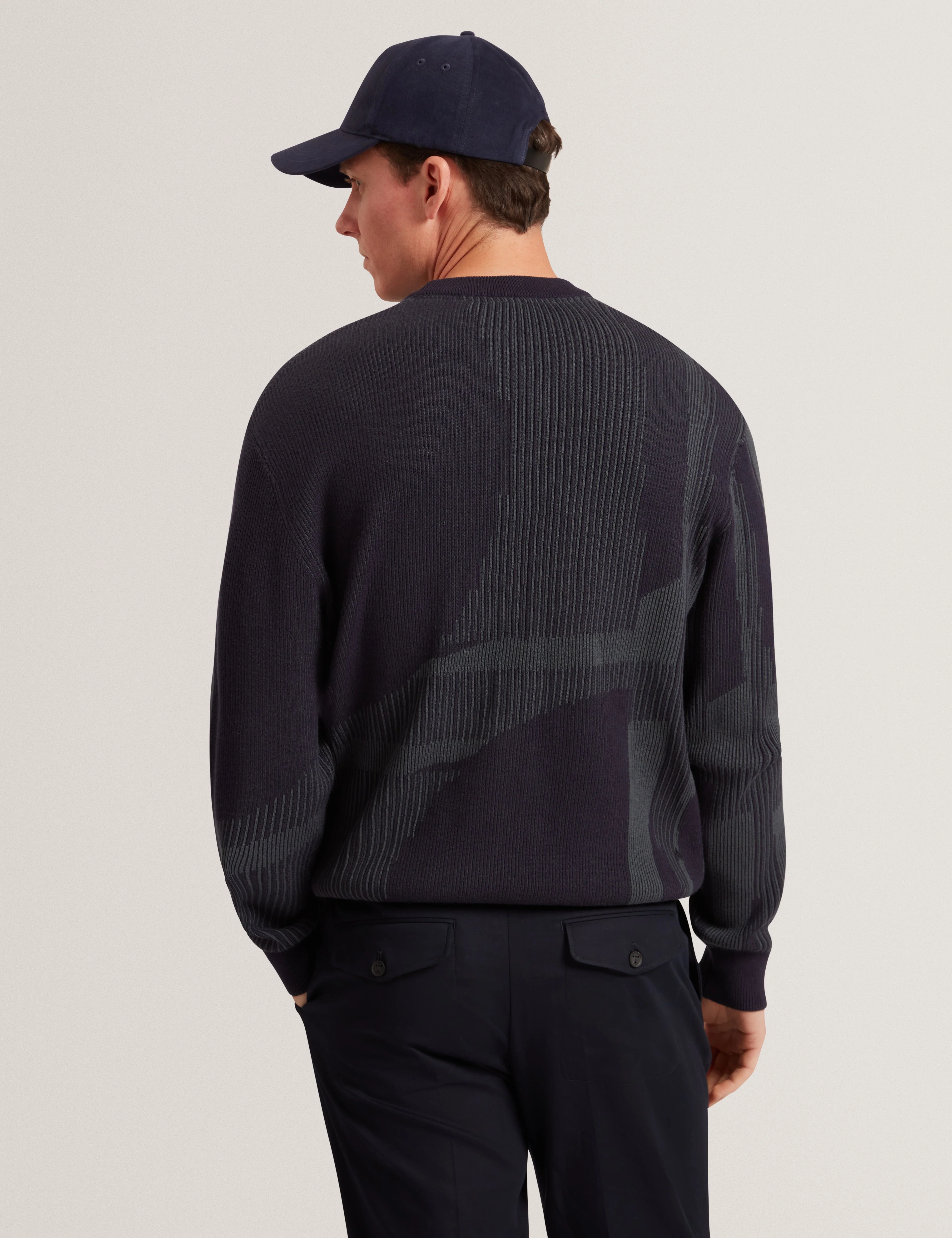 Wilan Abstract Crew Neck Jumper Navy - Image 5
