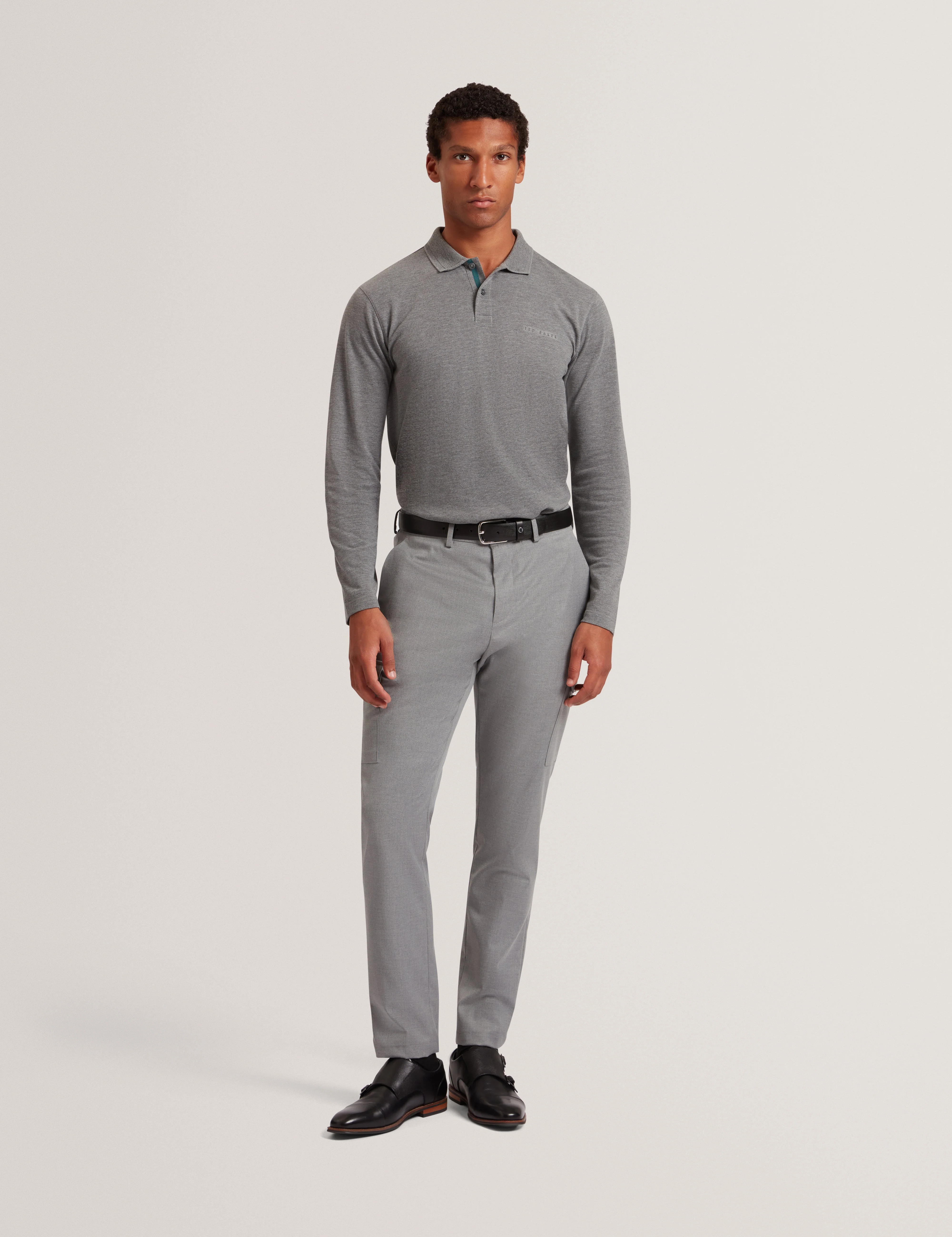 Woan Branded Honeycomb Trim Ls Polo Mid-Grey - Image 2