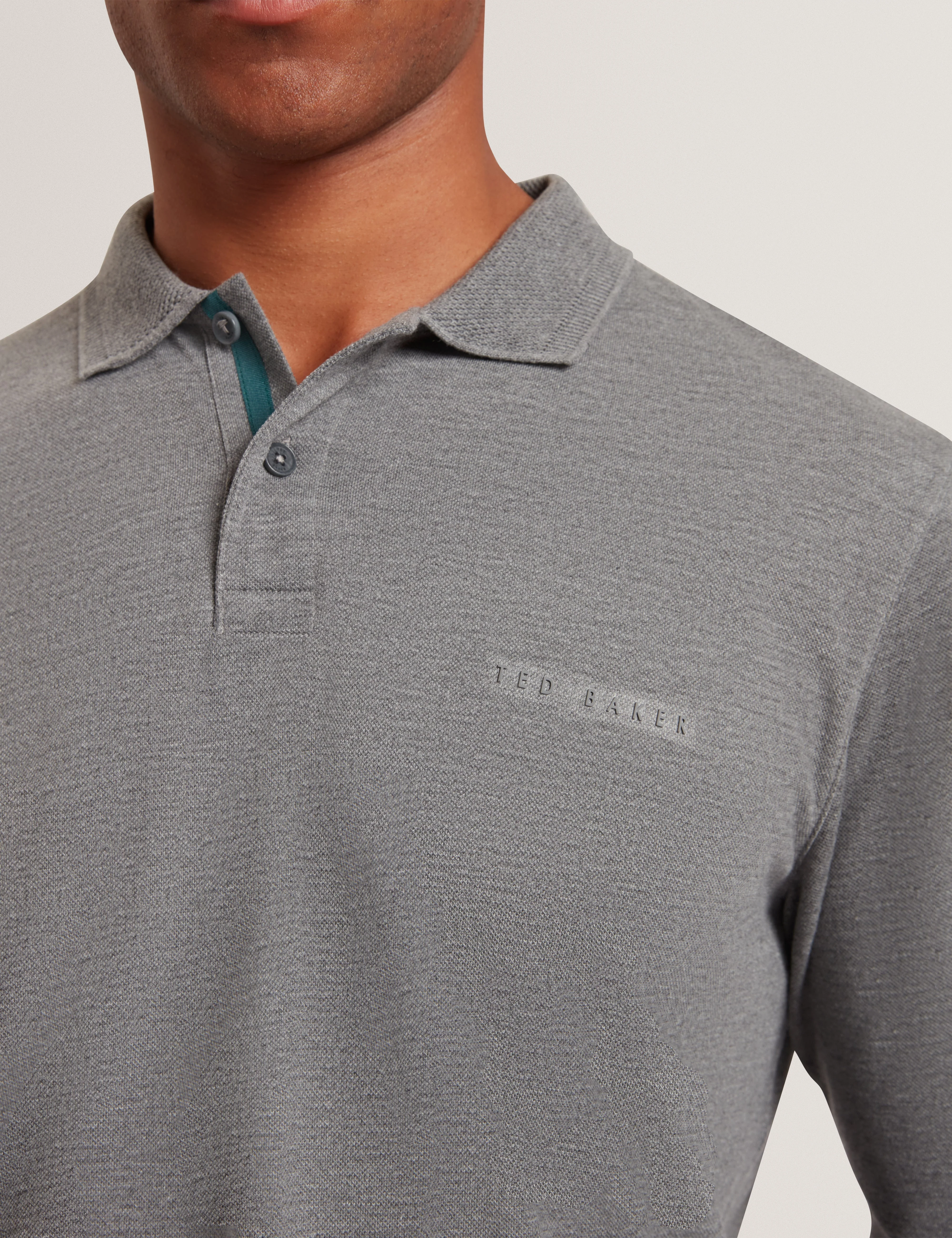Woan Branded Honeycomb Trim Ls Polo Mid-Grey - Image 4