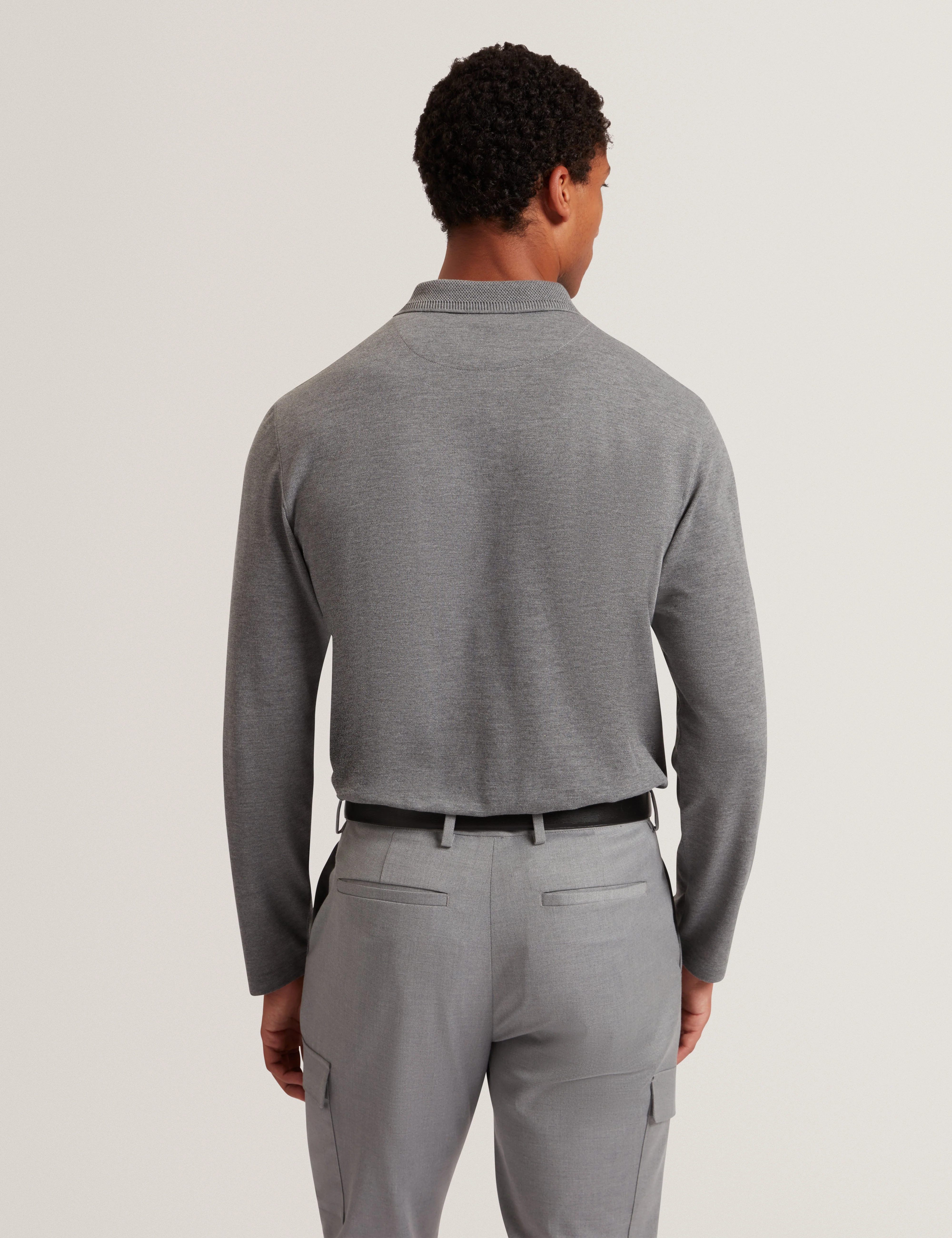 Woan Branded Honeycomb Trim Ls Polo Mid-Grey - Image 5
