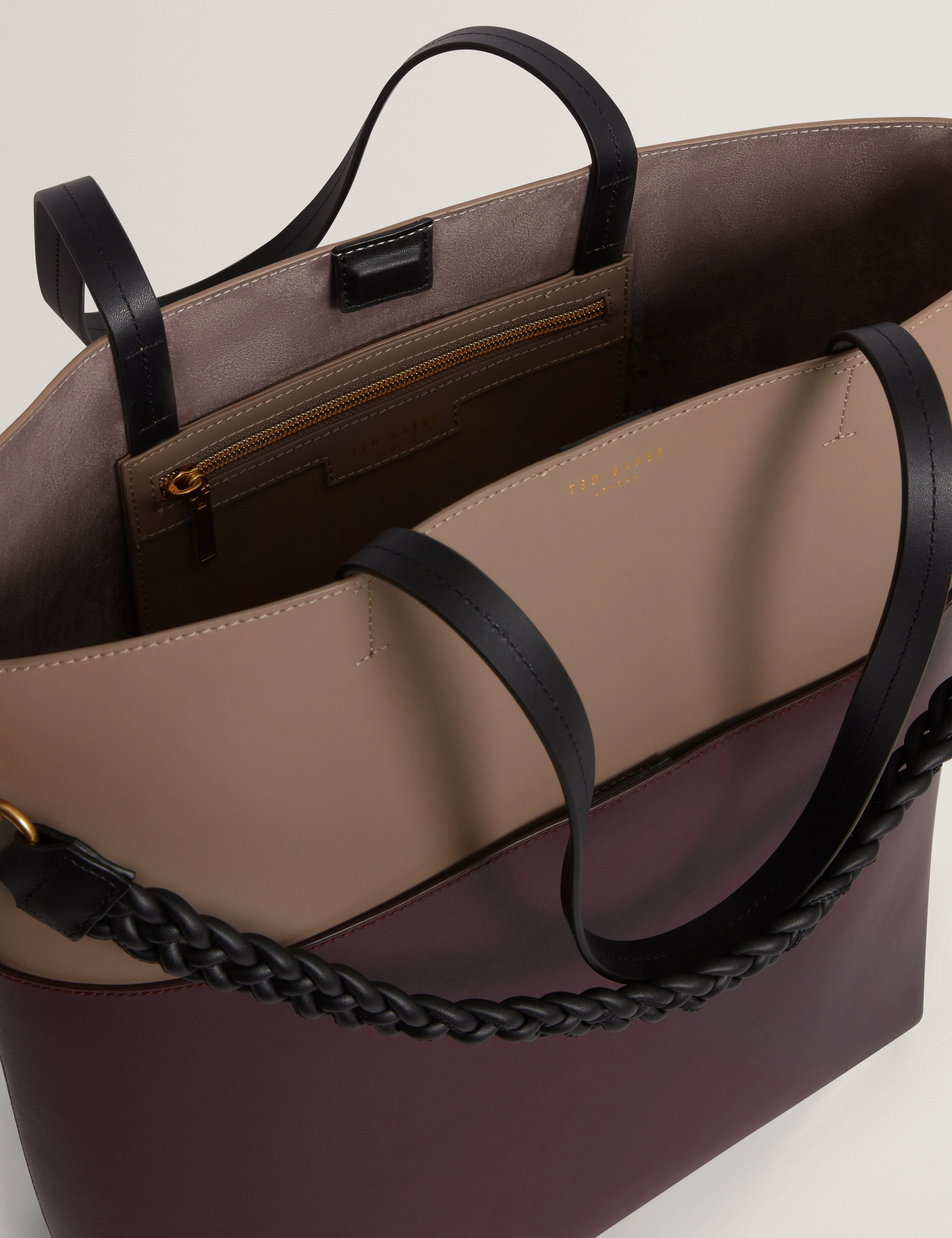 Wynslow Woven Handle Colourblock Large Bag Wine - Image 5