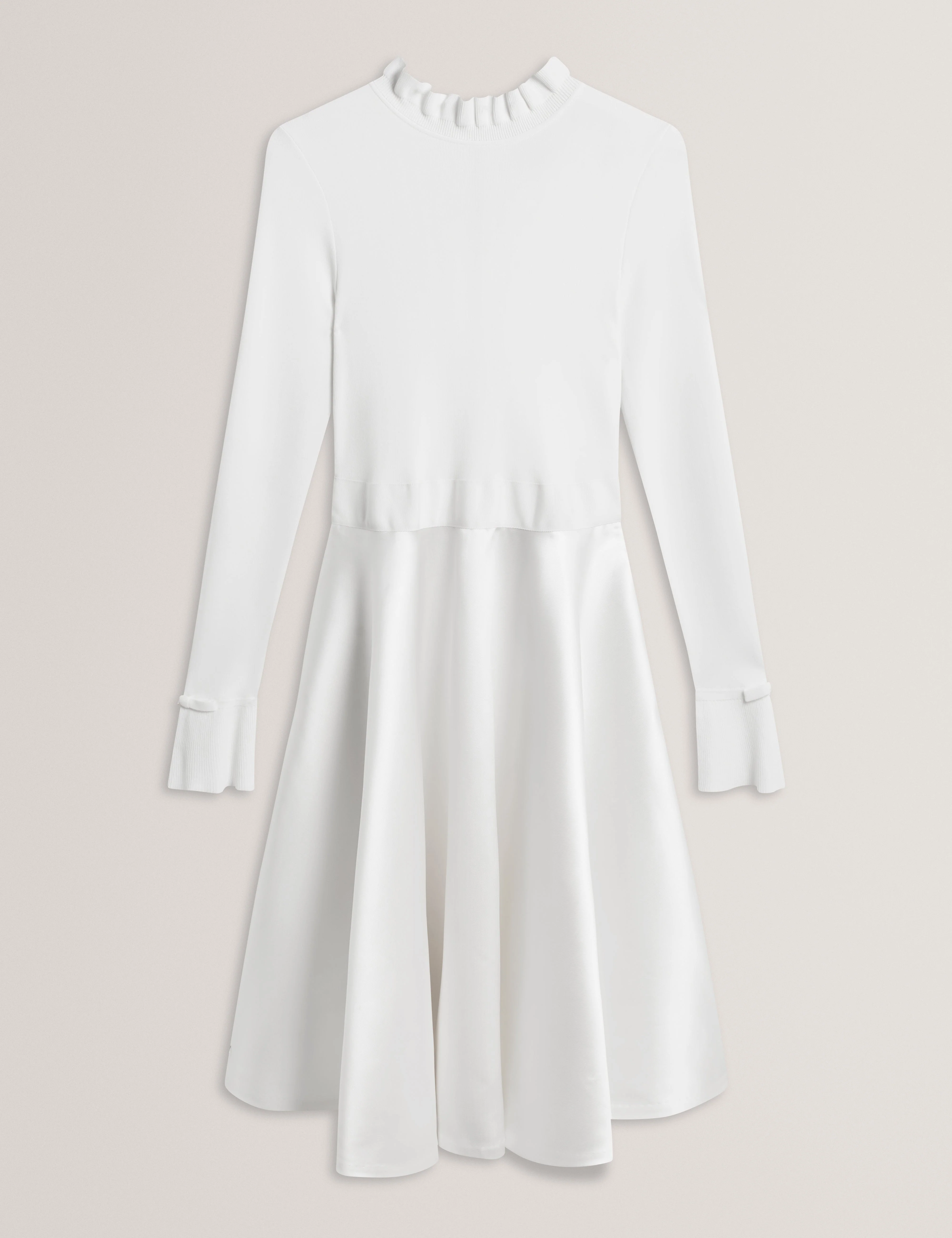 Zadi Knitted Frill Full Skirt Dress Ivory - Image 7