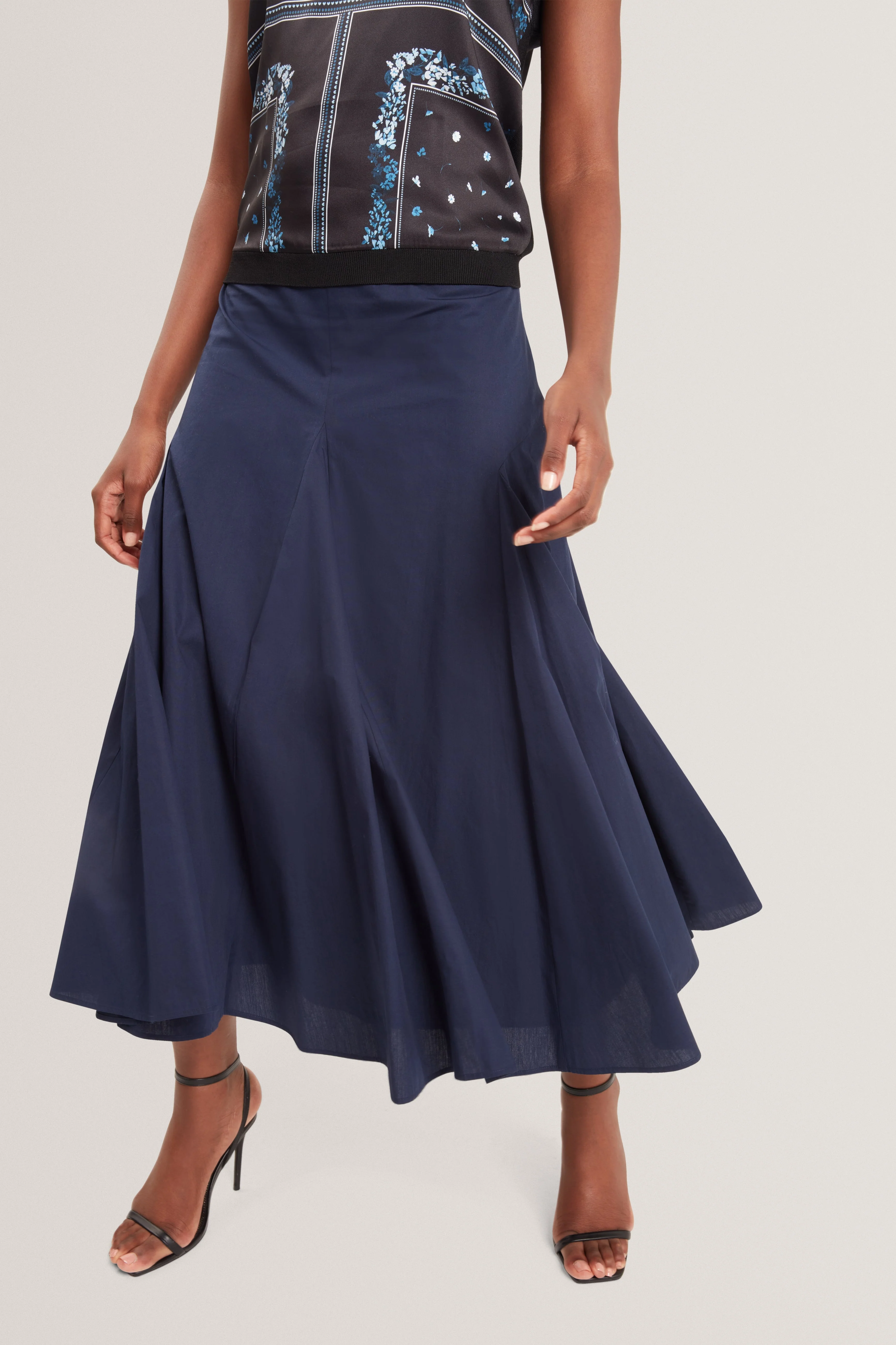 Zanzah Cotton Poplin Midi Skirt Navy - Image 6