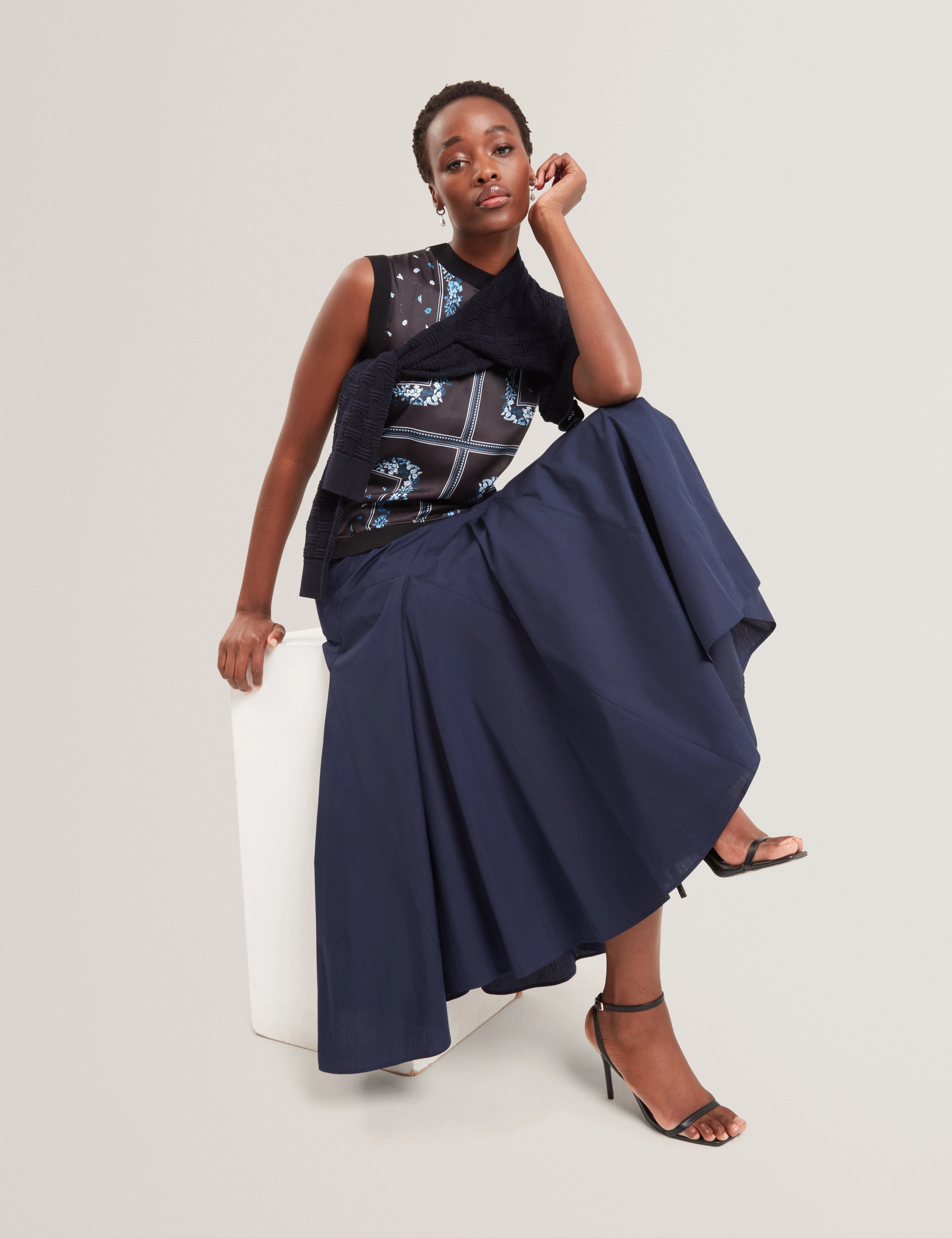 Zanzah Cotton Poplin Midi Skirt Navy - Image 7