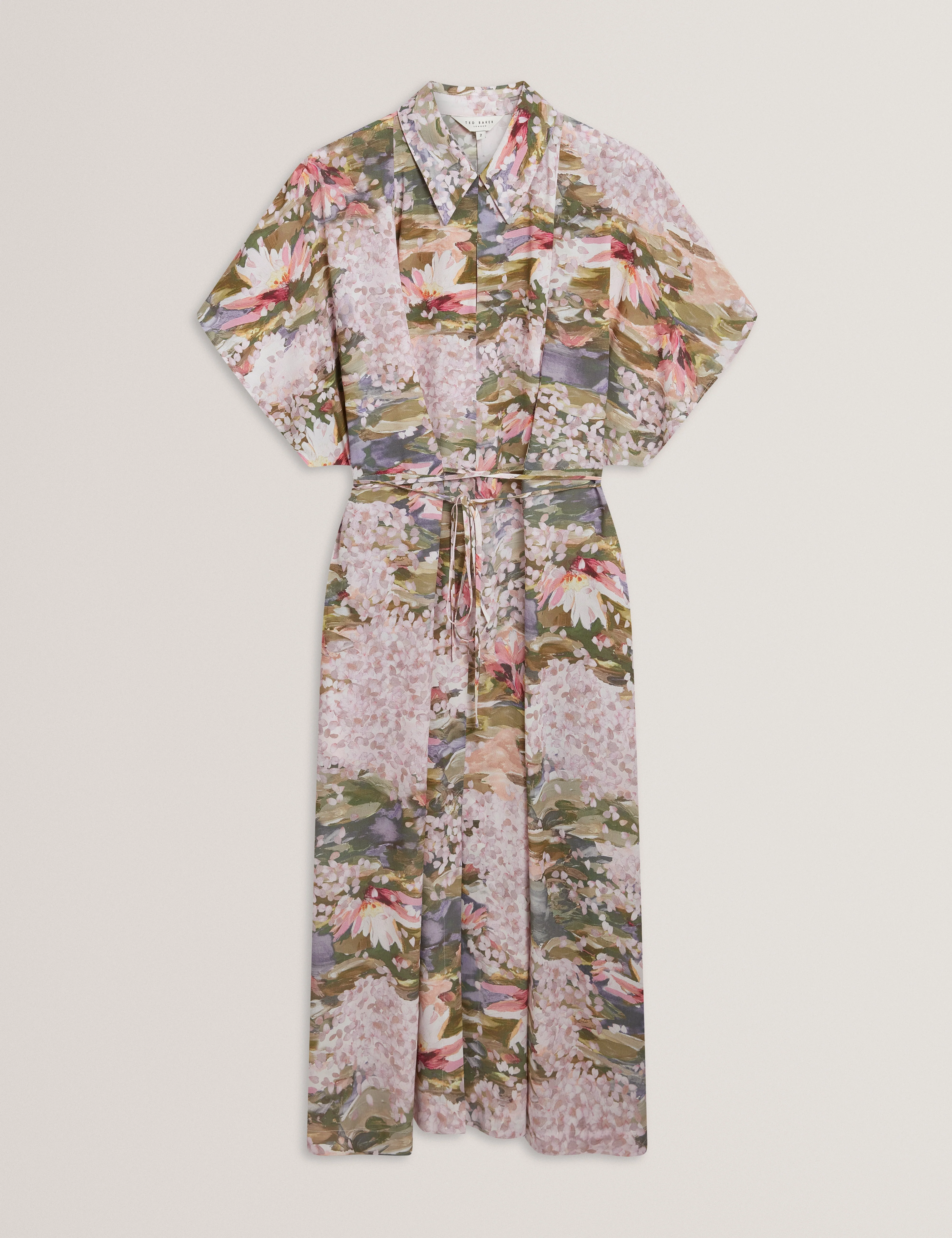 Zarlah Printed Tie Detail Midi Shirt Dress Pink - Image 7