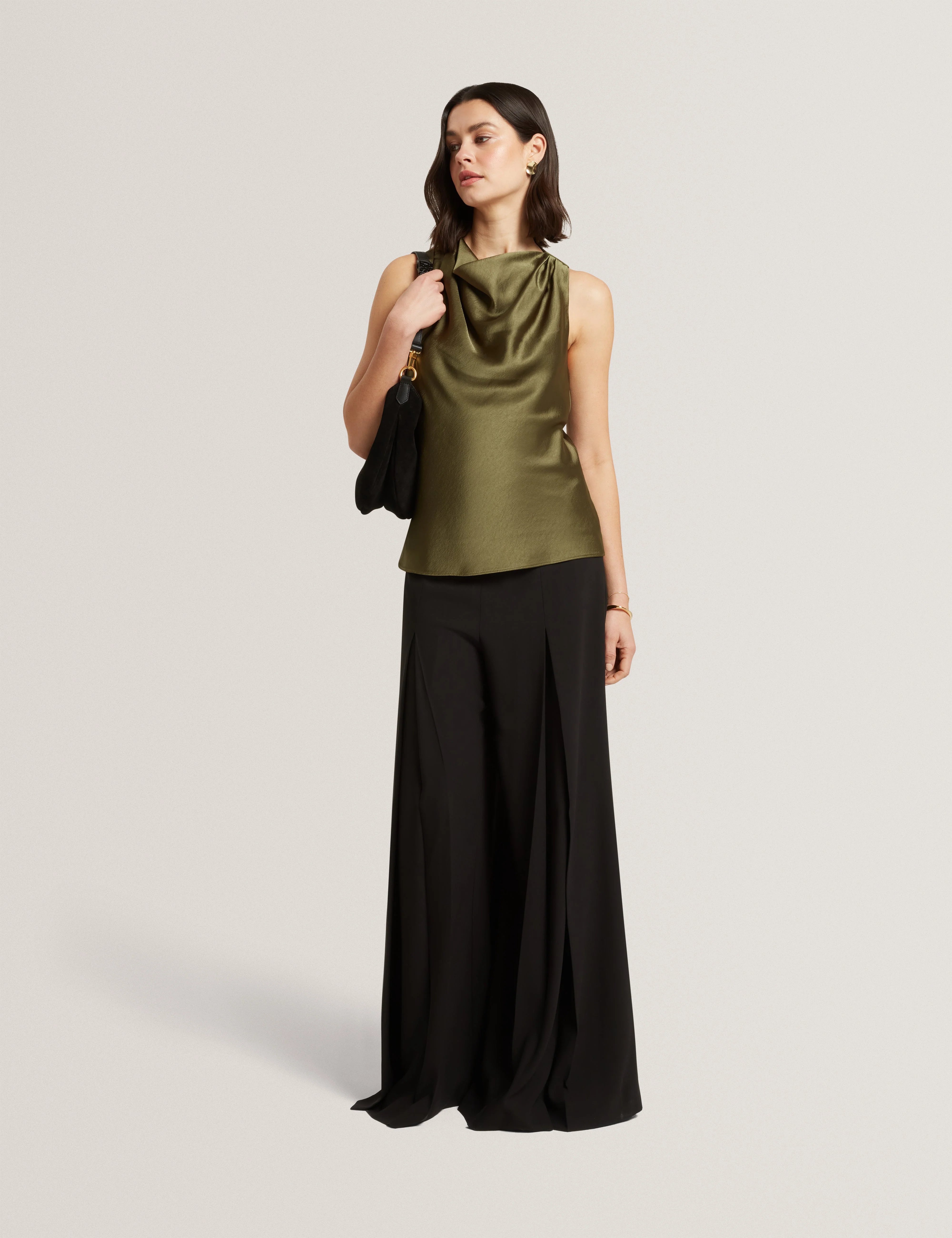 Zepha Drape Halter Neck Top Khaki - Image 2