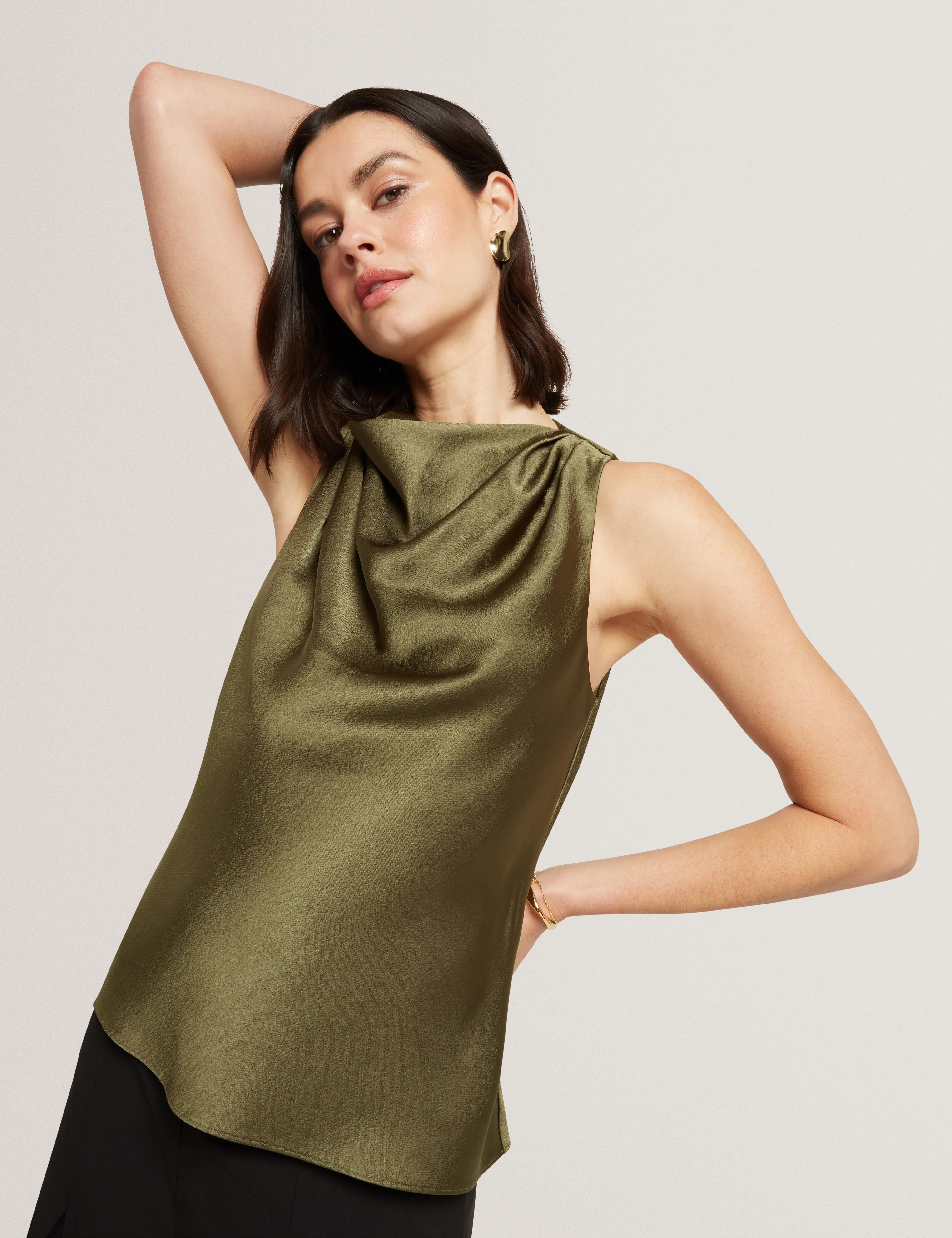Zepha Drape Halter Neck Top Khaki - Image 6