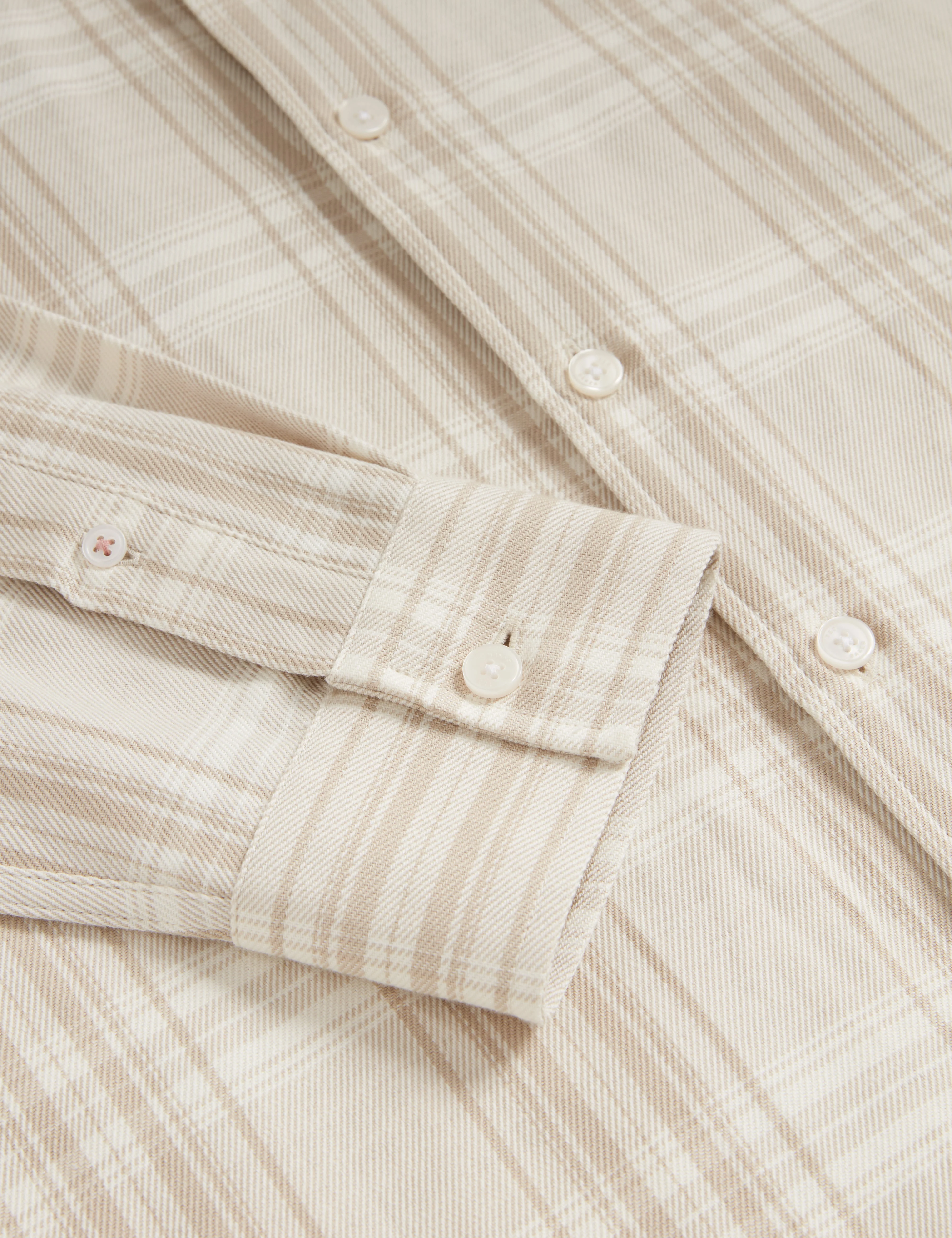 Zeuso Long Sleeve Linen Blend Oversized Check Shirt Taupe - Image 3