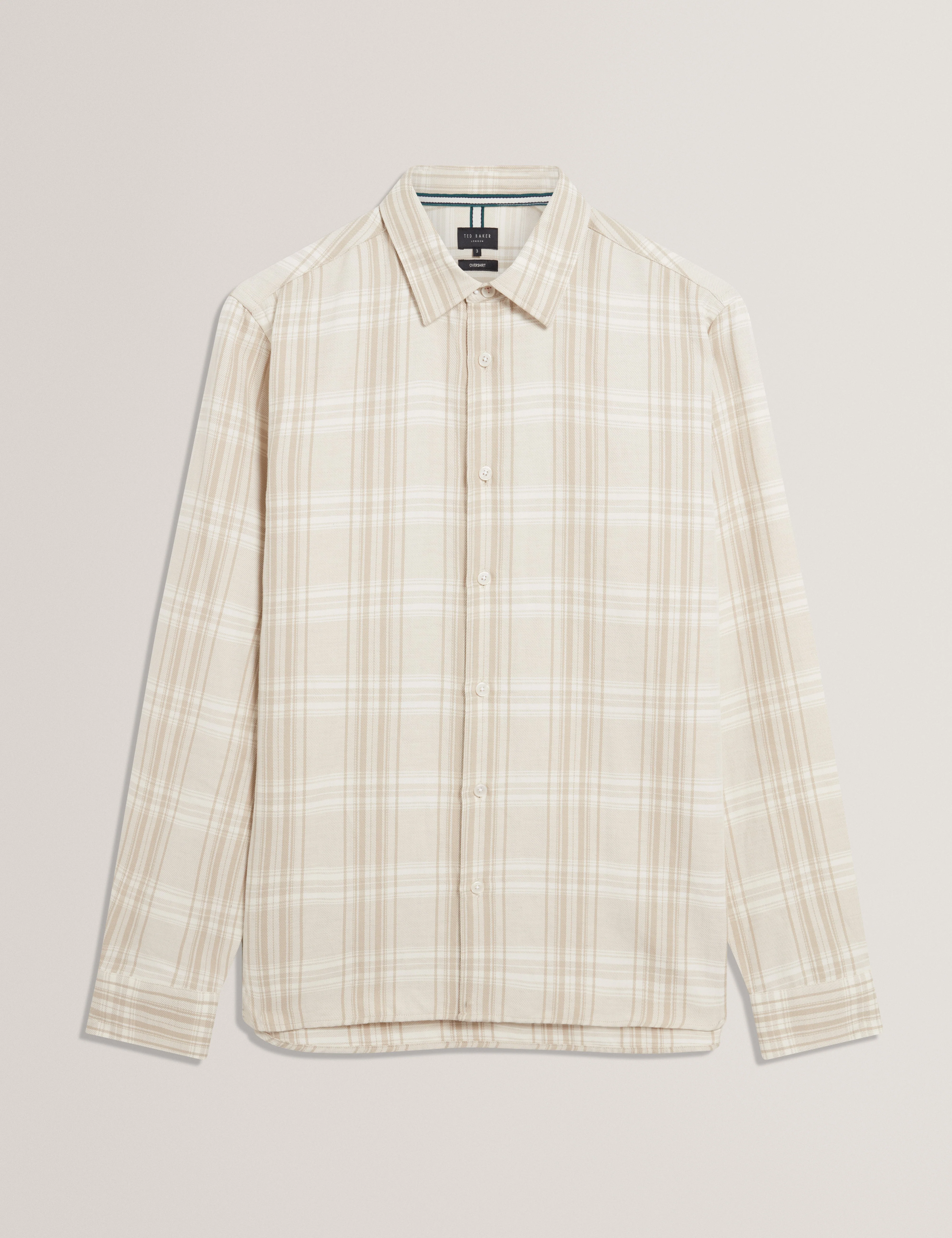 Zeuso Long Sleeve Linen Blend Oversized Check Shirt Taupe - Image 8