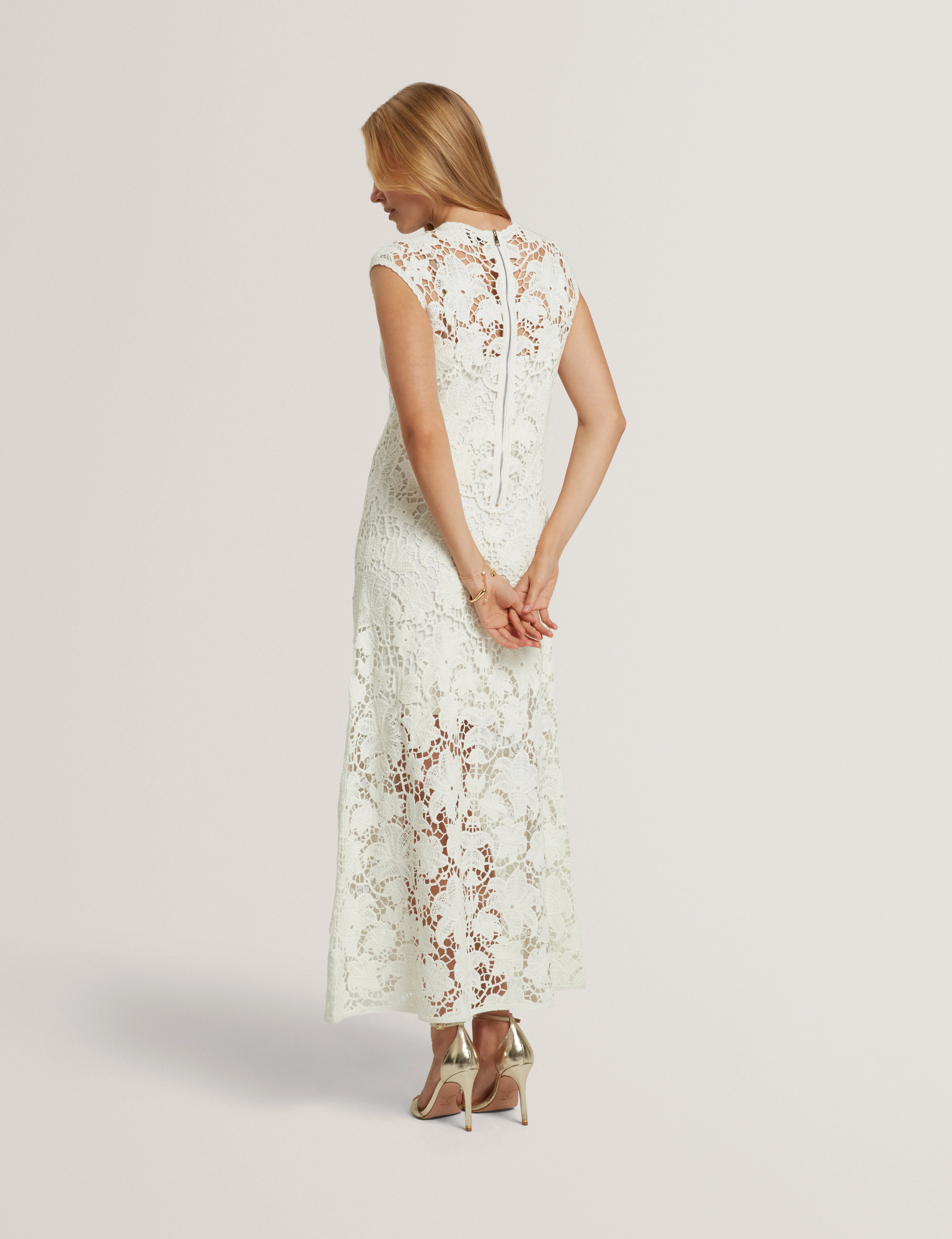 Zinha Crochet Knit Midi Dress Ivory - Image 5
