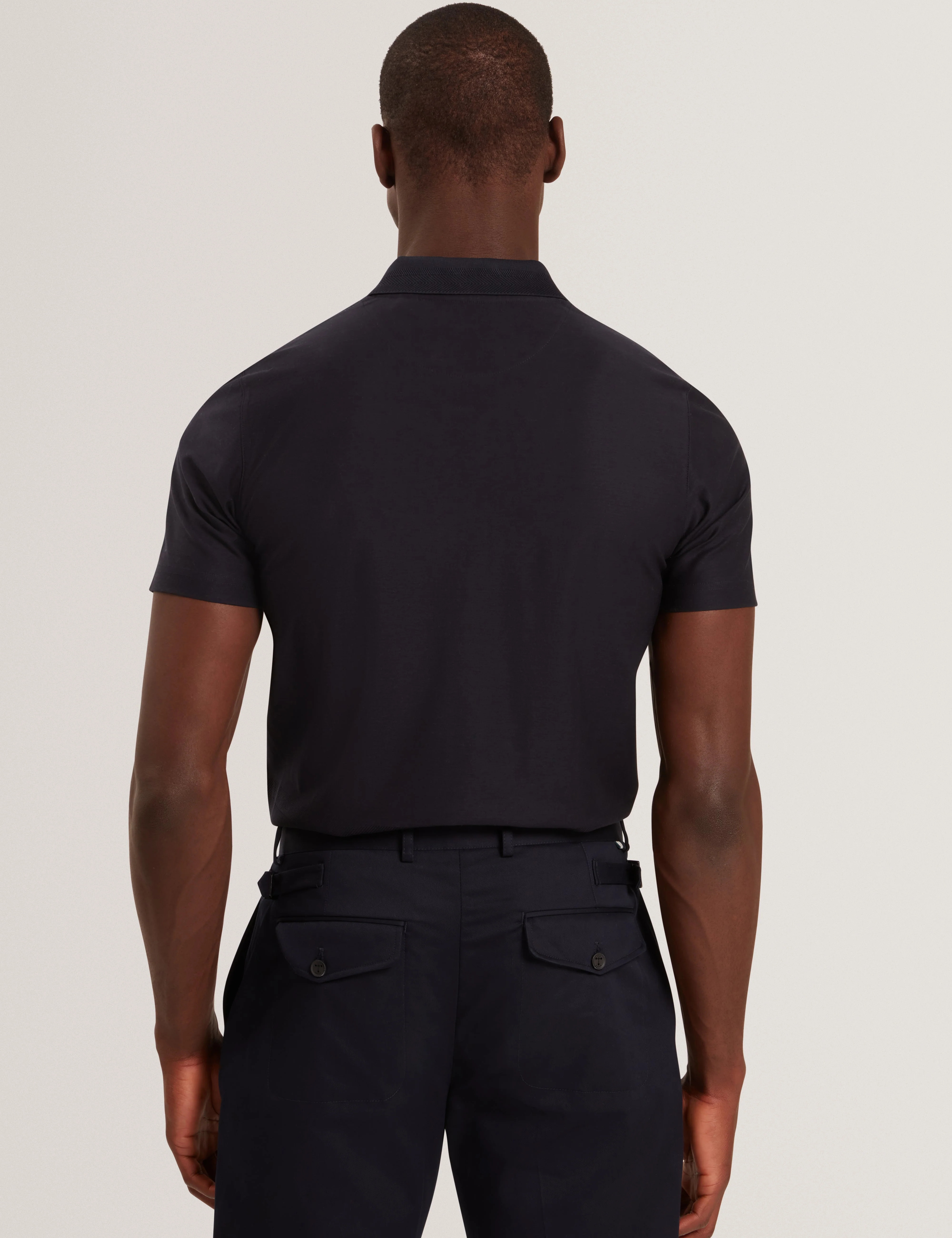 Zorin Short Sleeve Herringbone Panel Zip Polo Navy - Image 5