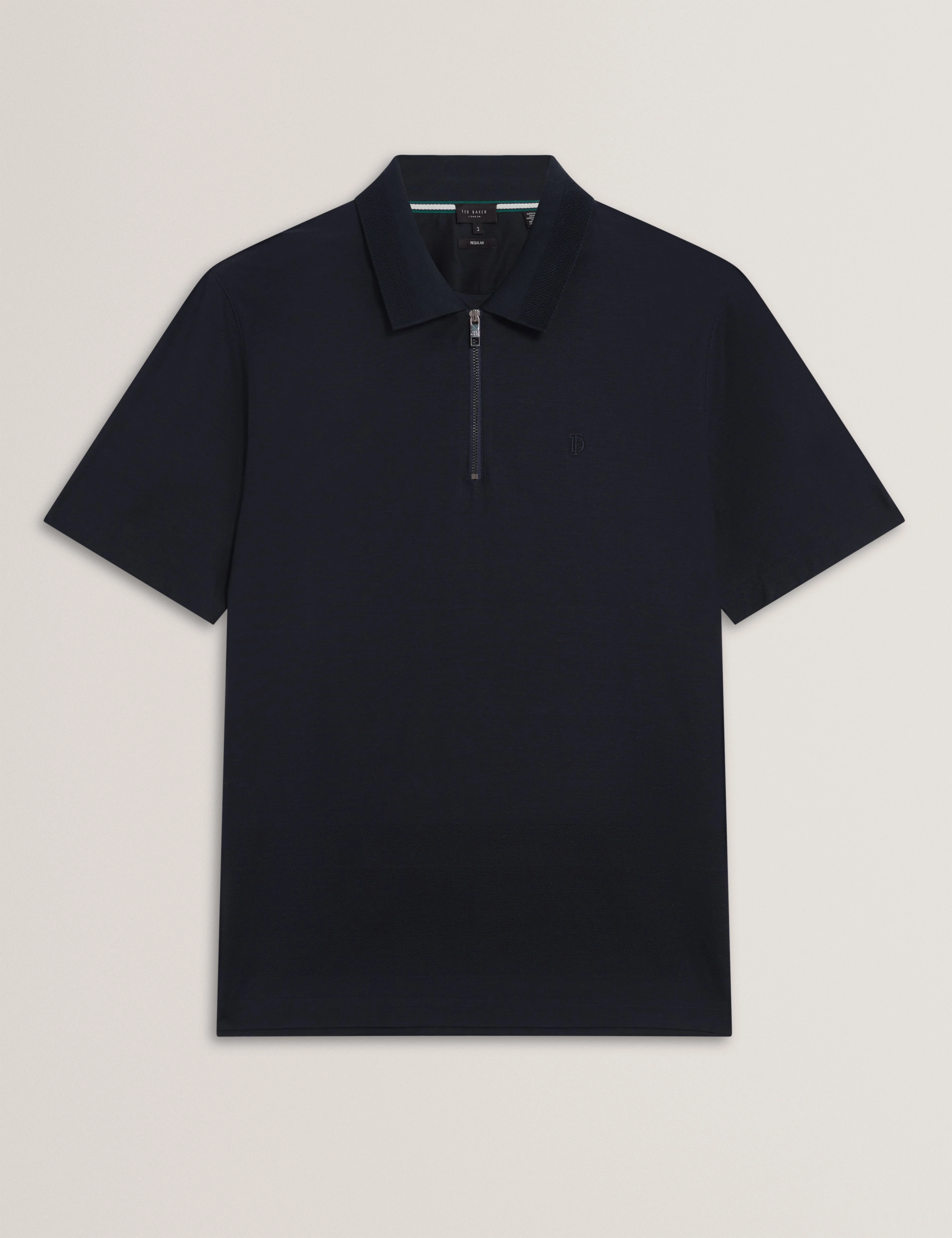 Zorin Short Sleeve Herringbone Panel Zip Polo Navy - Image 7